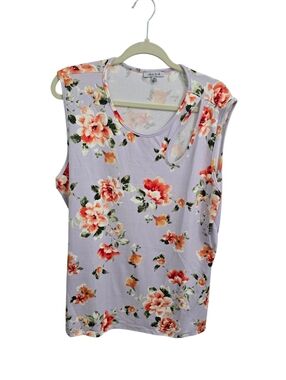White Birch Floral Sleeveless Top - Lavender and Orange with Cut-Out.